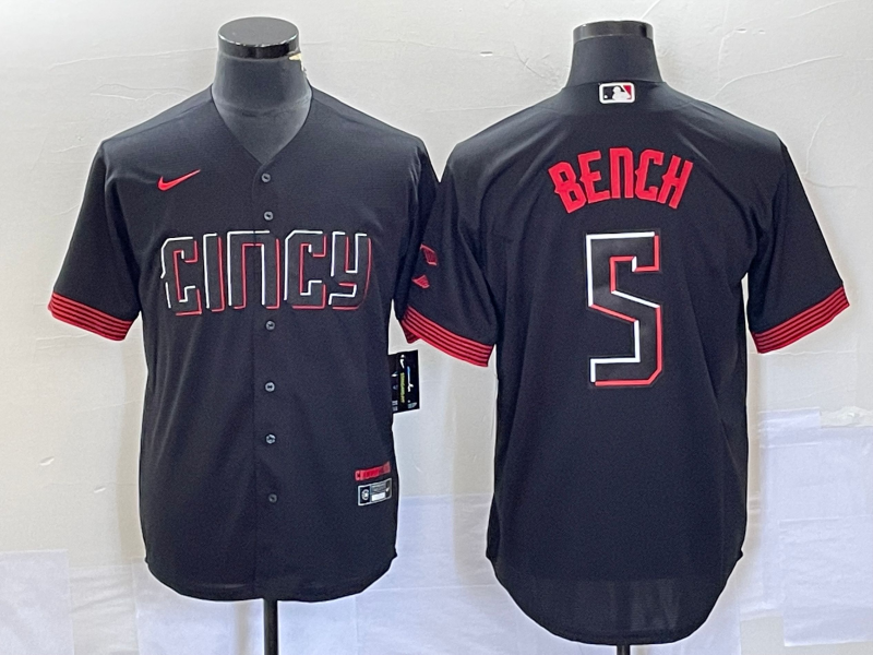 Men's Cincinnati Reds Johnny Bench #5 Black 2023 City Connect Jersey